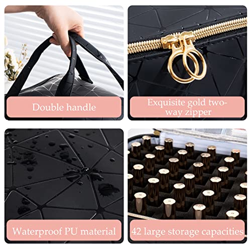Uross Nail Polish Organizer Bag Holds 42 Bottles Nail Polish & Nail Lamp, Gel Nail Polish Organizers and Storage box for Nail Tech, Nail Kit Supplies Organizer Case - Black