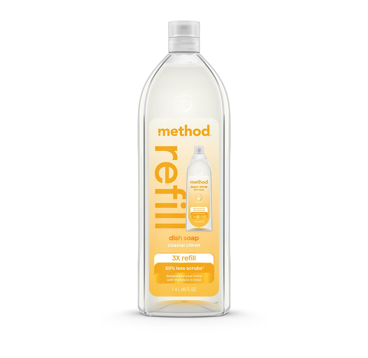 Method Super Shine Liquid Dish Soap Refill, Coastal Citron, 48 fl oz