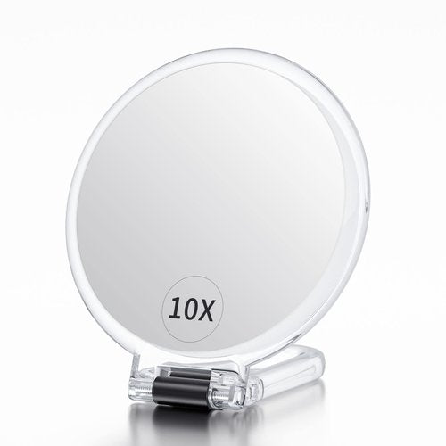 Beautifive Handheld Magnifying Mirror, 10X/1X Double Sided Hand Mirror with Handle, 5.4" Small Hand Held Mirror with Adjustable Handle, Travel Makeup Mirror with 10x Magnification Travel Mirror