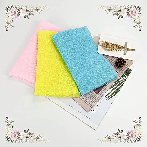 Yiclick Exfoliating Washcloth Towel [3 Pack], Japanese Exfoliating Bath Wash Cloth for Body Exfoliation, Korean Back Scrubber Washer for Shower, African Net Sponge Brush Loofah Exfoliator (Blue)