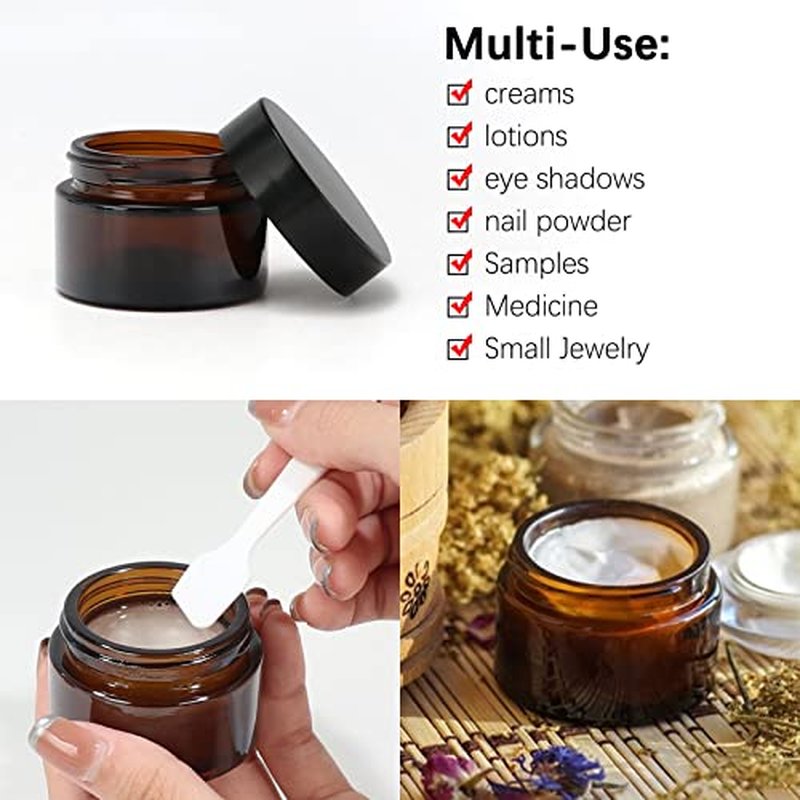 Keketin 1 oz Amber Glass Jars,24 Pack Empty Cosmetic Containers with Black Screw Lids,Refillable Round Cream Jars for Lotion,Bath Salts,Travel