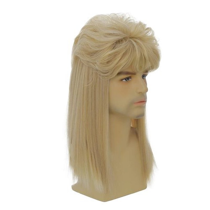 Dai Cloud Blonde Mullet Wigs 80s Long Mens Straight Shoulder Synthetic Wig for Rocker Punk Wig Halloween Costume Wigs