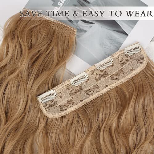 NAYOO Clip in Hair Extensions for Women 20 Inch Long Wavy Curly Ombre Brown to Blonde Hair Extension Full Head Synthetic Hair Extension Hairpieces(6PCS,Ombre Brown to Blonde)