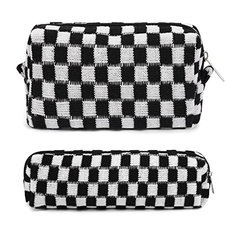 SOIDRAM Checkered Cosmetic Bag and Makeup Brush Storage Bag - Pink Travel Toiletry Organizer