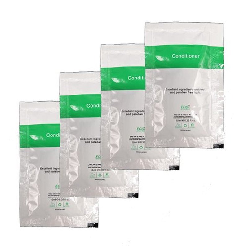 Eco Amenities Travel Size Hair Conditioner for Women & Men - Hotel Supplies for Guests - Refreshing Bulk Travel Size AirBnB Toiletries - 0.35fl oz (10ml), 100 pack, Green Tea Scent - Easy Tear Sachets