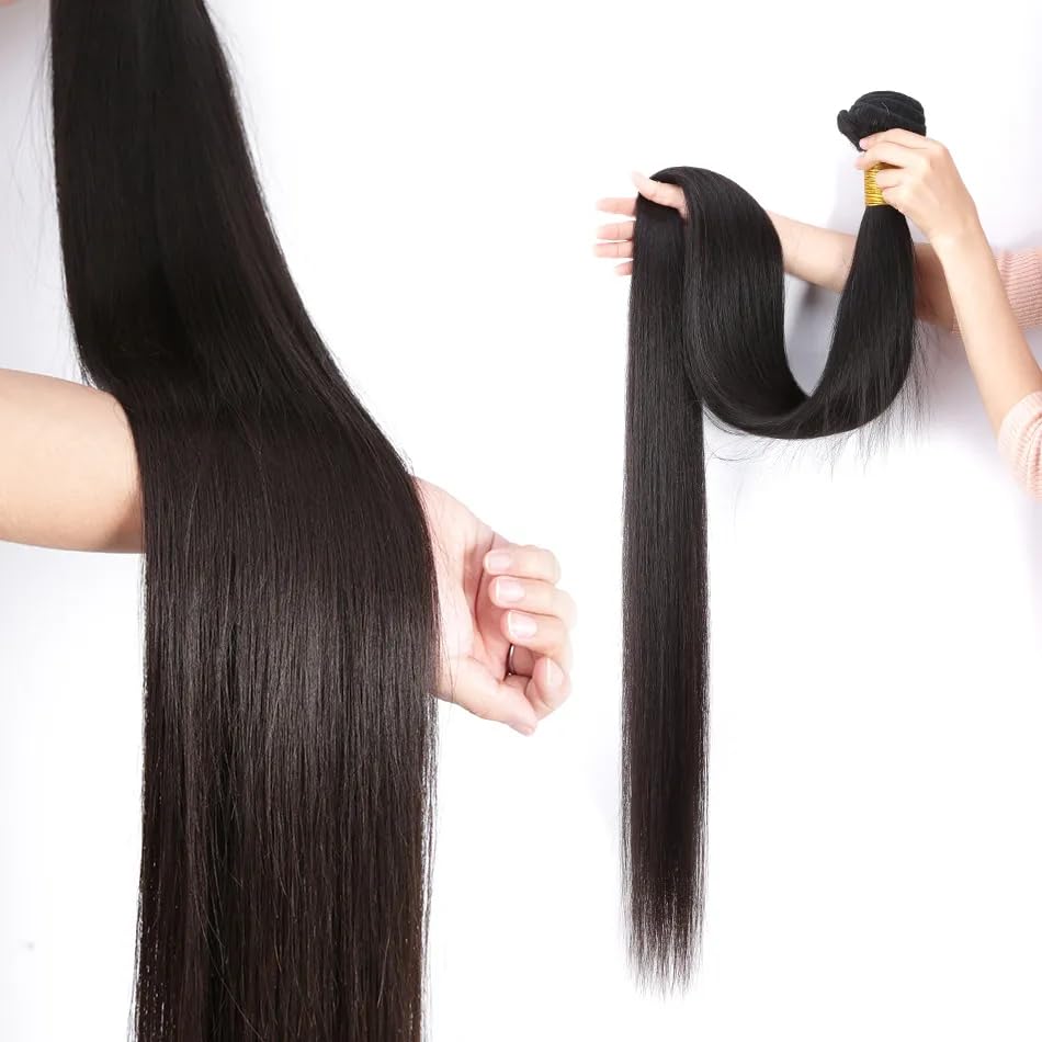 Human Hair Bundles Straight Bundles Human Hair 3 Bundles 100% Unprocessed Brazilia Virgin Hair Straight Bundles Double Weft Weave Human Hair Bundles Human Hair Deals Natural Black(12 14 16 Inch)