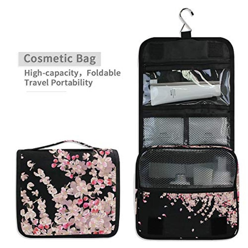 ALAZA Flying Plum Cherry Blossom Flowers Travel Toiletry Bag Hanging Multifunction Cosmetic Case Portable Makeup Pouch Organizer with Hook