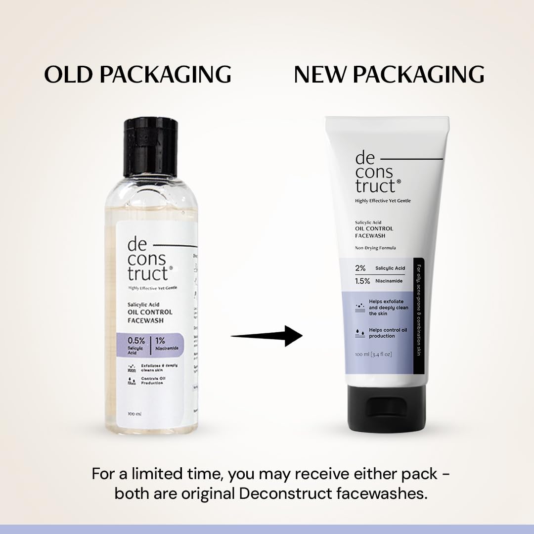 Deconstruct Oily Skin Essentials: Salicylic Oil Control Face Wash Cleanser & Spf 50+ Gel Sunscreen | Oil Control Face Wash (100Ml) And Gel Sunscreen (50 G)| Pack Of 2