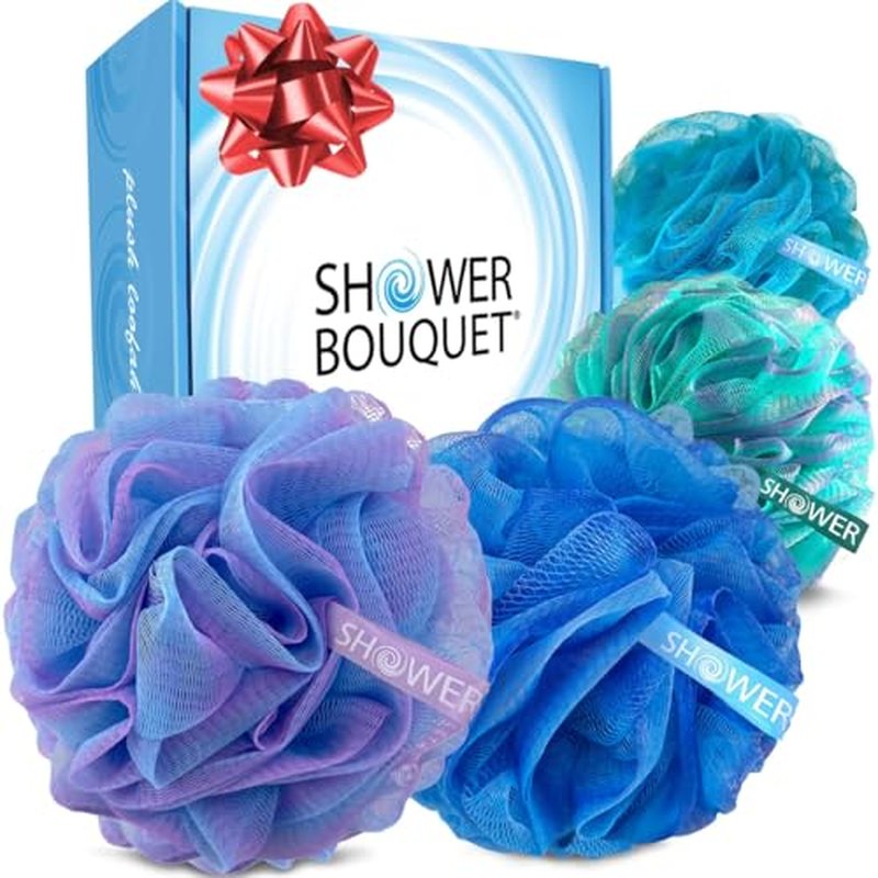 SHOWER BOUQUET Loofah Bath-Sponge Swirl-Deep-Set-XL-75g Extra Large 4 Pack, Soft Mesh Net Luffa Loofa Loufa Puff - Exfoliating Body Scrubber for Women and Men: Soothing Face & Body Exfoliator