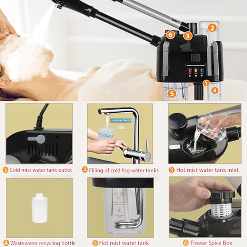 Facial Steamer Professional,Salon Señor 2 in 1 Steamer for Face,Hot&Cold Facial Steamer on Wheels,Facial Steamer for Esthetician Facial Deep Cleaning