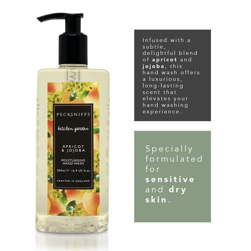 Pecksniff's Moisturizing Hand Wash - Vitamin B Enriched, Natural & Gentle Cleanser, Luxurious Hand Wash 500ml/16.9 fl oz (Apricot & Jojoba)