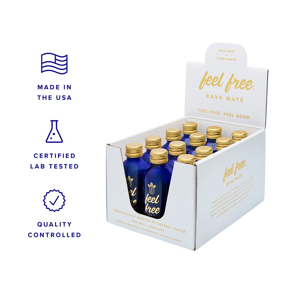 Botanic Tonics feel free Kava Mate - Natural Energy with Kava Root and Yerba Mate - Mood Boost & Sustained Energy - Improved Flavor - Pack of 12 (24 Servings)