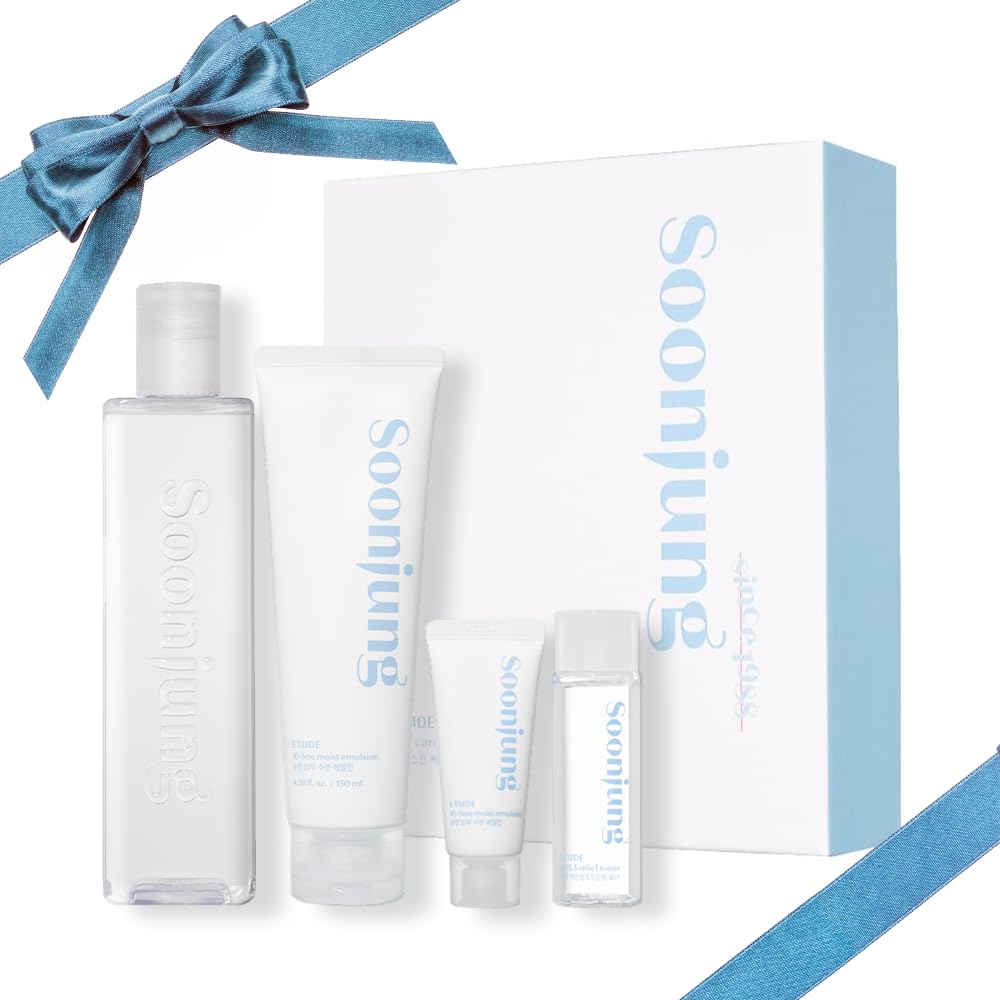 ETUDE SoonJung Skincare Set pH 5.5 Relief Toner (11.83 Fl. oz) & 10‑Free Moist Emulsion (5.07 Fl. oz) with Mini Set, Face Moisturizer for Sensitive Skin, Soothing Korean Skincare Gift (4‑Piece)