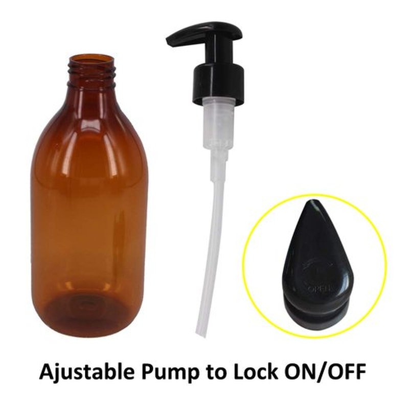 zmybcpack 8 Pack 8OZ Empty Plastic Pump Lotion Bottles with 1 Pen, Labels & Silicone Funnel, Amber Color Lotion Dispenser with Locking Lotion Pump for Body Wash, Shampoo, Massage Lotion, Gel