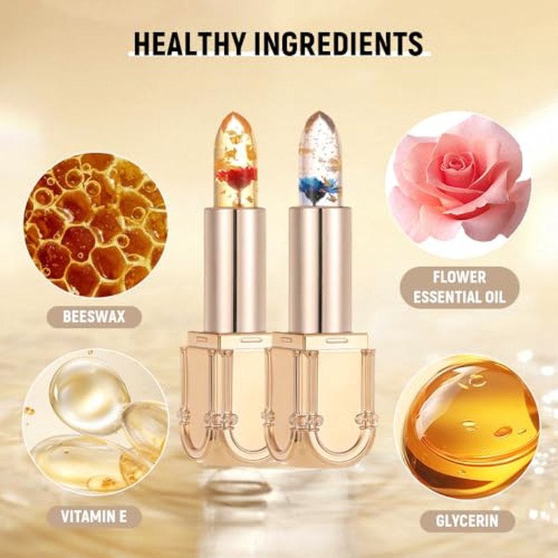 YAUNJI Crystal Jelly Flower Color Changing Lipstick, 2024 New Long Lasting Nutritious Lip Balm Lips Moisturizer Magic Temperature Color Change Lip Gloss (AA, 1)