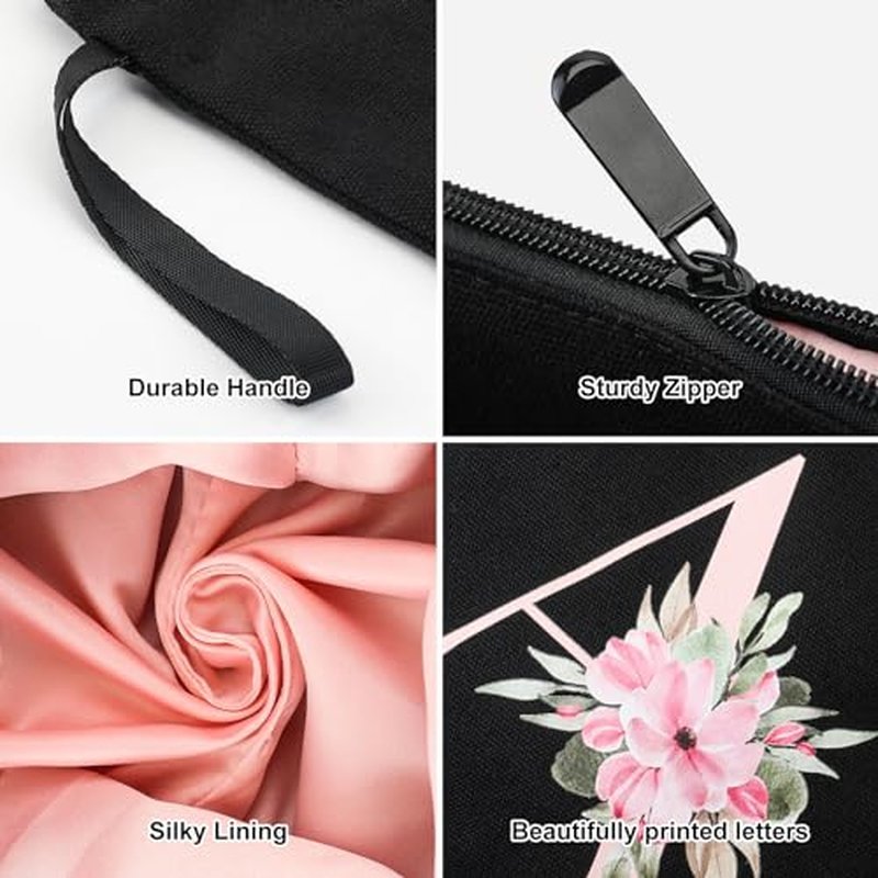Vavabox A-Z Personalized Makeup Bag,Birthday Gifts for Women Mom,Gifts for Best Friend,Bride Bridesmaid Cosmetic bag (N, Pink)