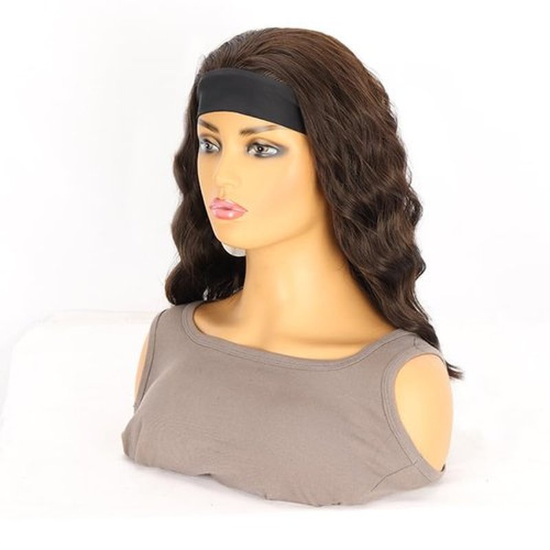 Gusif Headband Wig Short Wavy Wigs for Black Women Bob Wig Glueless Synthetic Shoulder Length Wigs 14 Inch Headwrap Wigs with Headband Attached (#6/8)