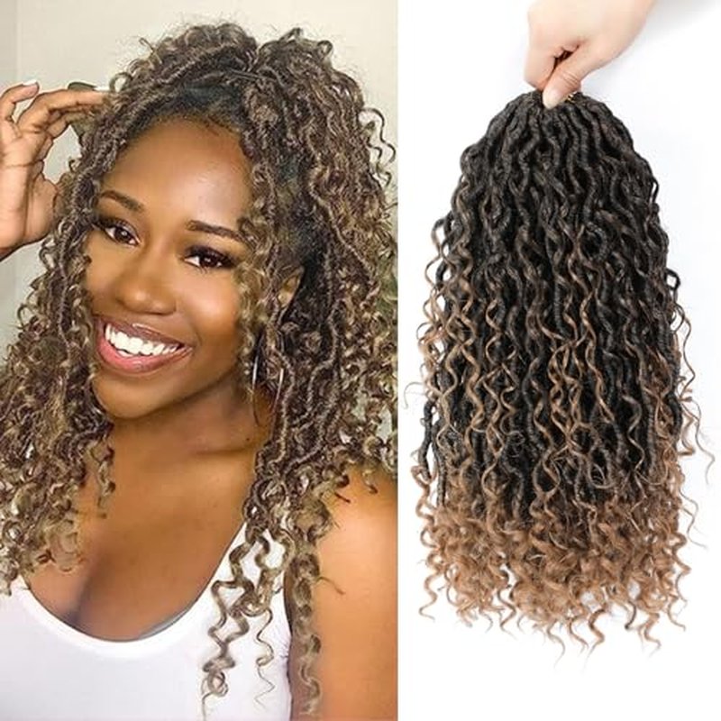 Goddess Locs Crochet Hair For Black Women 14 Inch 8 Packs Faux Locs Crochet Hair Crochet Locs Hair Pre Looped Crochet Locs River Locs With Curly Ends(14 Inch,1B/27#)