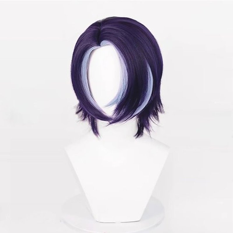 Gorgewg for Starail Star Rail Dr. Ratio Cosplay Wig HSR 33cm Short Purple Side Part Layered Roleplay Costume Wigs Synthetic Hair Men
