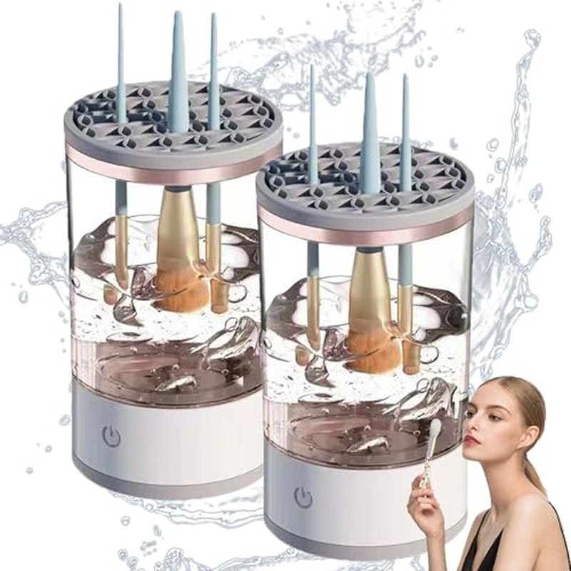 Beauty Swirl Cosmetic Brush Cleaner, the cozy luna makeup brush cleaner, electric make up brush cleaner machine, Rechargeable & Deep Spinning Cleaning (White*2,Plug-in Type)