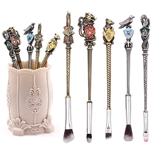 【2 Color Options】Metal Wand Gifts Makeup Brushes Set Wi-zard Wand Makeup Brushes Set Make Up Brushes for Women - Brushes Holder Pot Not Included HP_Bronze_5PCS