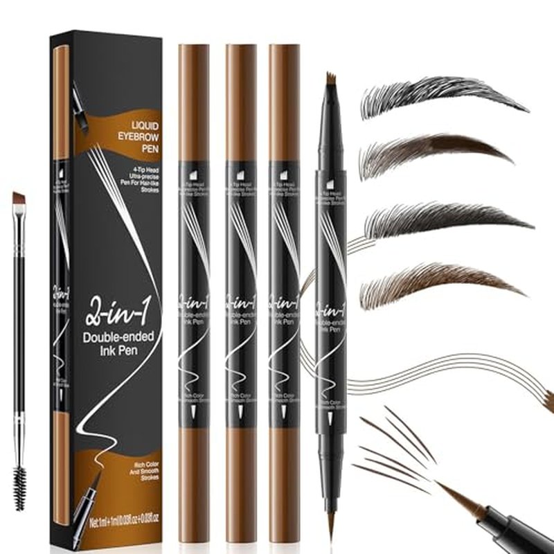 Lilyrhyme Dual Eyebrow Pen, Lilyrhyme Forked Dual-Ended Liquid Eyebrow Pencil, Lilyrhyme Precise Liquid Brow 2-In 1 Pen, Forked Dual Ended Microblading Eyebrow Pencil Waterproof (4PCS)
