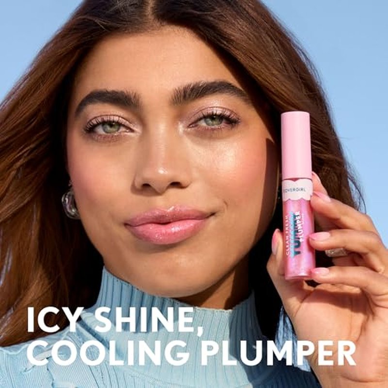 Covergirl Clean Fresh Yummy Gloss, 780 Freeze The Day, Plumper Gloss, Shiny Gloss, Vegan Formula, Volumizing Lip Plumper, Easy to Apply, Minty Flavor, 0.33oz