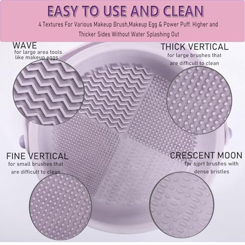 UPTOZOBLY 3 in 1 Brush Cleaning Mat with Brush Drying Holder, Silicone Makeup Brush Cleaner Mat Make Up Brush Cleaning Bowl Cosmetic Brush Washing Tool for Makeup Brush, Sponge, Powder Puff (Khaki)