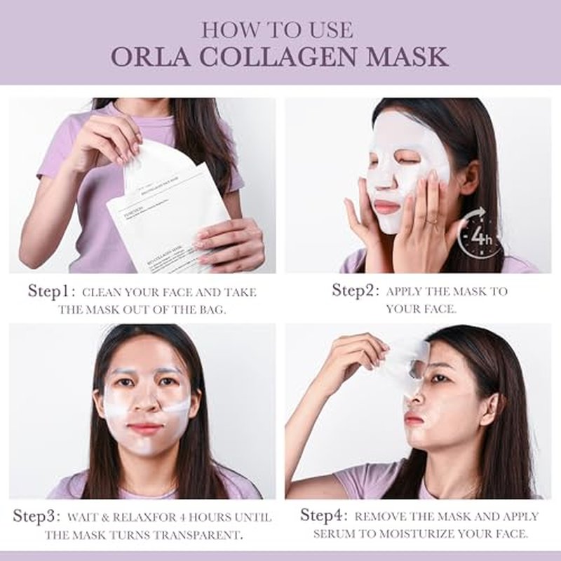 Deep Bio-Collagen Real Mask 34g*6ea, Facial Hydrogel Masks with Low Molecular Weight Collagen, Hydrating Overnight Mask for Moisturizing, Pore Minimizing, Firming, Elasticity, Wrinkle, Easily Absorbed