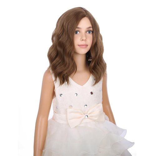 PATTNIUM Kids Chocolate Brown Wig Child Light Brown Wig Short Bob Wavy Cury Wig Girls Brown Hair Synthetic 12" Wigs with Wig Cap