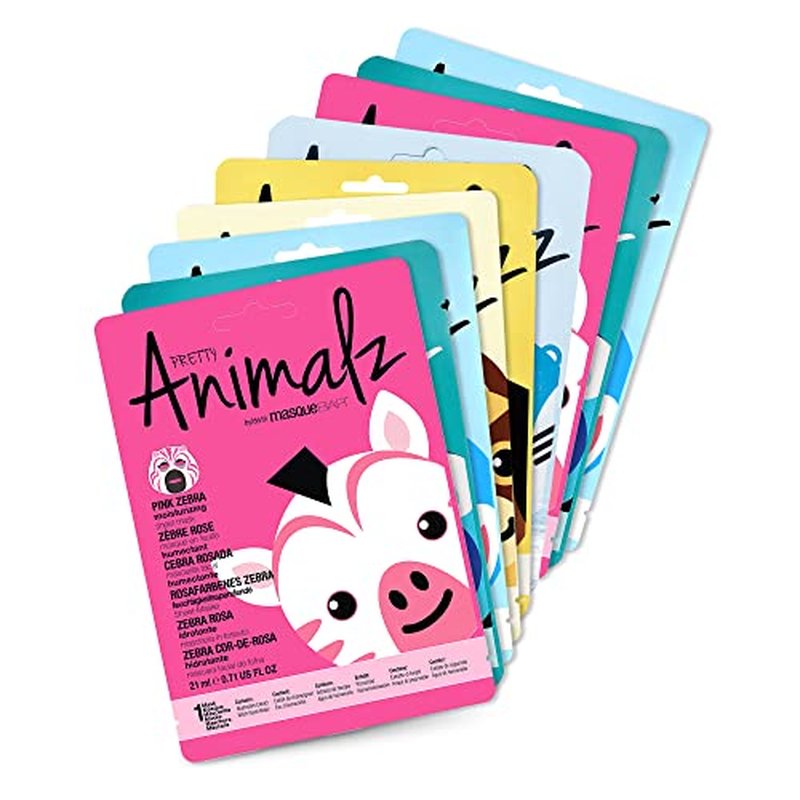 masque BAR Pretty Animalz Facial Sheet Mask, Fun and Unique Sheet Masks with Animal Character Prints, Hydrating and Soothing Korean Facial Mask, Nourishing & Exfoliating Skin Care, Pack of 6