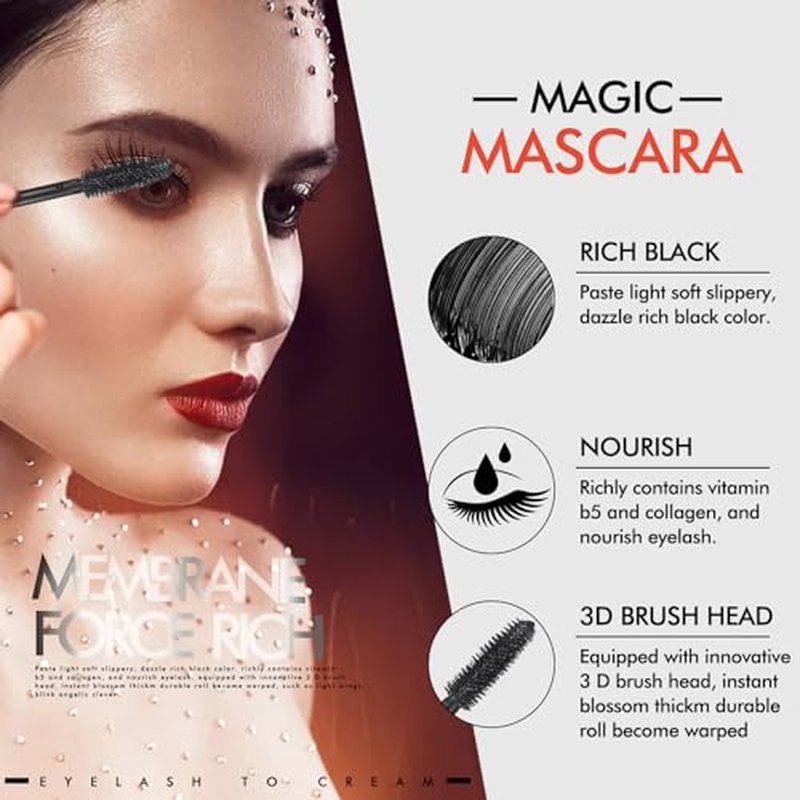 Waterproof Mascara Black, 2 Pack Mascara Volume and Length, 4D Silk Fiber Mascara Black, Long-Lasting Lengthening Amazing Lashes Mascara, Feathery Soft Full Lashes Big Eyes