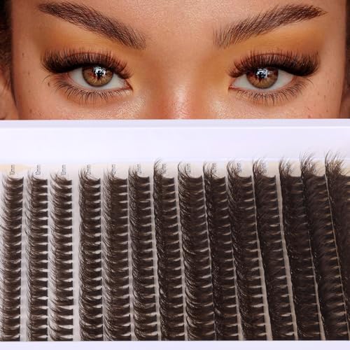 Brown Lash Clusters Fluffy Individual Lashes Natural Eyelash Clusters D Curl Thick DIY Lashes Extensions Wispy Cluster Eyealshes Extension (10-18MM)