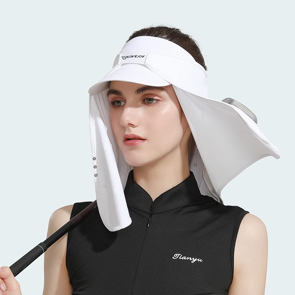 Unisex Sun Protection Golf Neck Shade Cap Drape UPF 50+ Cooling Face Covering (White)