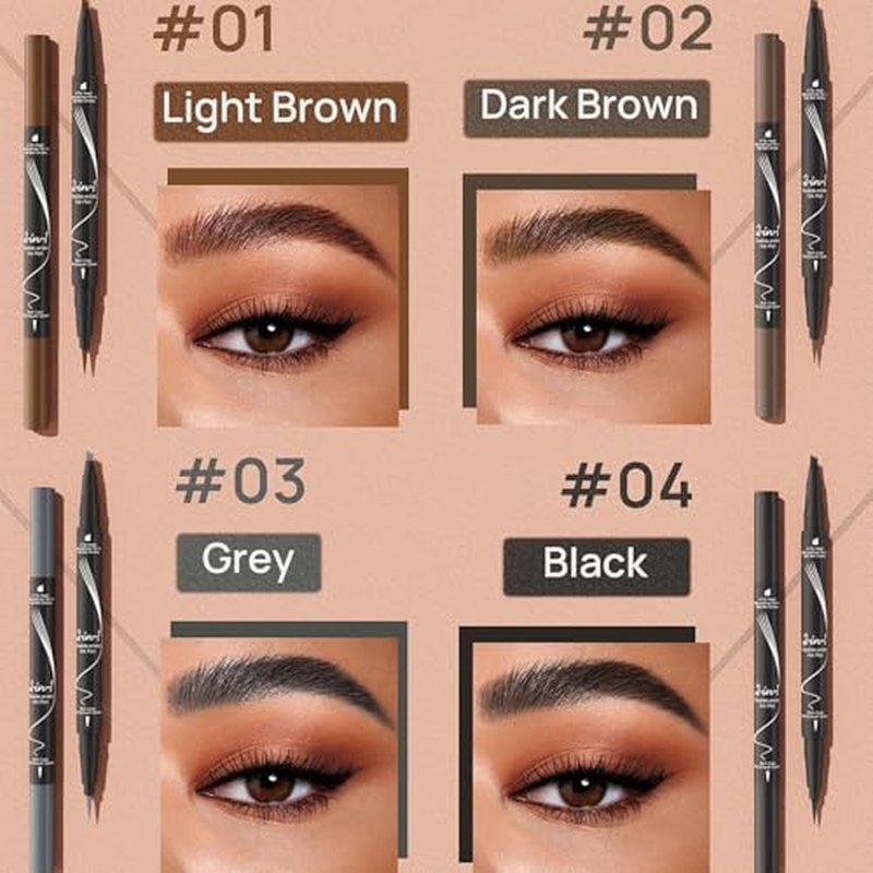 Lilyrhyme Dual Eyebrow Pen, Lilyrhyme Forked Dual-Ended Liquid Eyebrow Pencil, Lilyrhyme Precise Liquid Brow 2-In 1 Pen, Forked Dual Ended Microblading Eyebrow Pencil Waterproof (4PCS)
