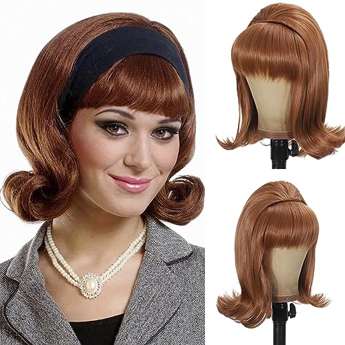 Sabosi Beehive Wig Women Vintage Retro Wig 50s 60s 70s Wig with Bangs for Women Synthetic Hair for Halloween Costume Party (Auburn)