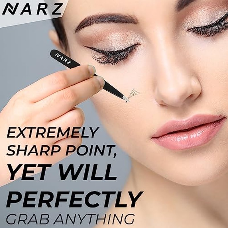NARZ 4Pcs Professional Tweezers for Women Facial Hair Stainless Steel Precision Tweezers for Ingrown Hair Eyebrow Tweezer for Men & Women (Black Set)