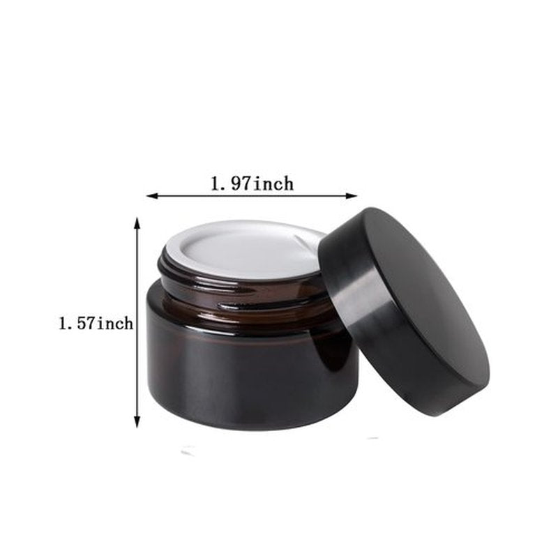 OverNews 4pcs 1oz Amber Glass Jar, Empty Cosmetic Lotion Containers,with Inner Liners,Black Lid, Spatula
