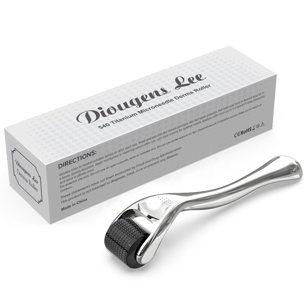 Derma Roller for Beard – Diougens Lee 540 Titanium Microneedling Roller, Black Head, Home Grooming Tool with Storage Case