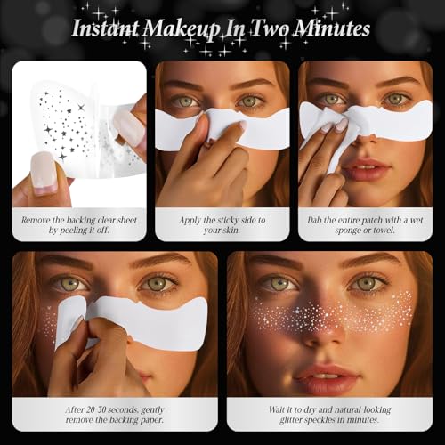 FGRGIKI Glitter Freckles Face Tattoo, Gold - Face Glitter Sparkle Freckles - Makeup Patches, Gold Freckles for Face, Cute Glitter Makeup Accessories for Women, Cosmetic Glitter for Face- 10 Counts