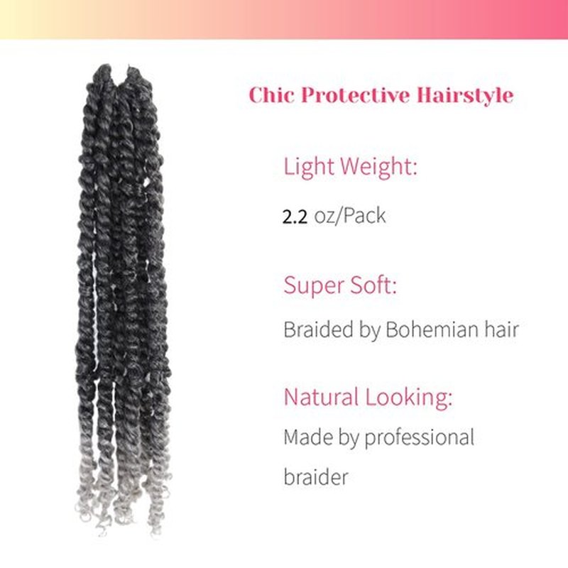 The BOHOBABE Pre-twisted Passion Twist Crochet Hair 16 Inch Short Ombre Gray Pre-looped Crochet Passion Twist Braiding Hair 8 Packs (T1B/grey)