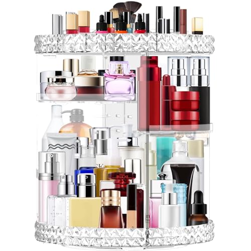 360 Rotating Makeup Organizer Large Capacity Cosmetics Organizer Beauty Organizer Clear Cosmetic Storage Display Case with 8 Layers and Detachable Shelves for Bedroom Dresser