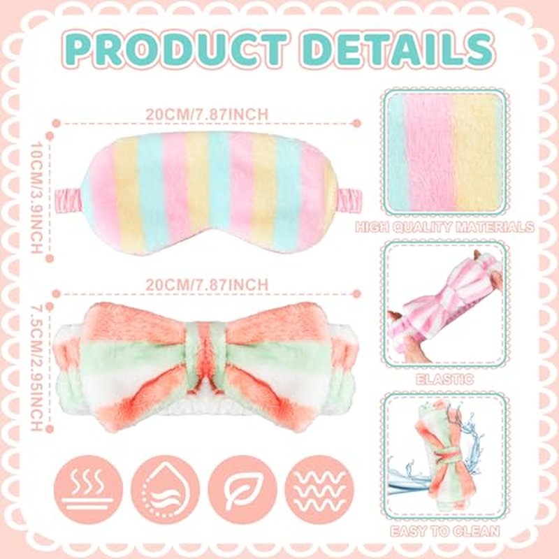 Xuhal 24 Pcs Spa Party Favors for Women Soft Makeup Headband for Washing Face Sleepover Party Supplies Sleep Eye Mask Bow Hair Bands for Sleepover Shower Gifts(Dots and Stripes)