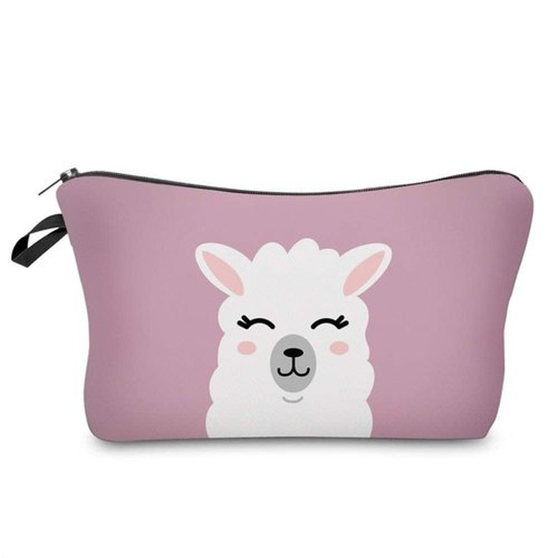 LOOMILOO Cosmetic Bag for Women, Adorable Roomy Makeup Bags Travel Water Resistant Toiletry Bag Accessories Organizer Liama Gifts (Pink Liama 51437)