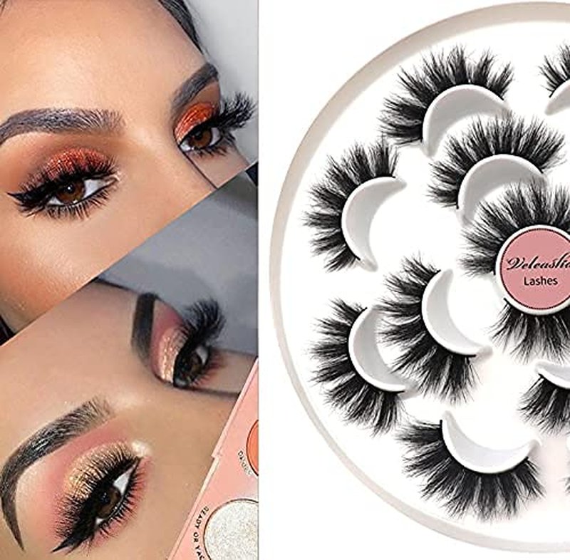 Veleasha Lashes 5D False Eyelashes Handmade Eye Lashes Fluffy Fake Lashes Eyelashes Dramatic Look 7 Pairs Luxurious Volume Fake Eyelashes Pack (801)