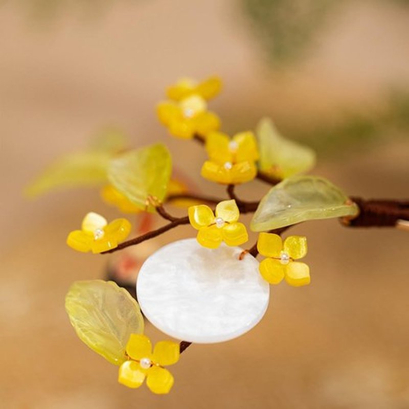 Rabithenn Moon Osmanthus with Flagon Chinese Hanfu Hair Flower with Metal Hair Clip Hair Accessories for Women Girls Long Hair (Osmanthus)