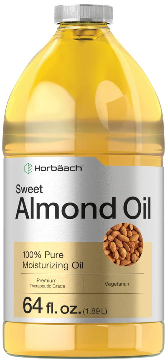 Horbäach Sweet Almond Oil 64 fl oz | for Hair and Skin | Cold Pressed & Hexane Free | Bulk Size Carrier Oil | Vegan, Non-GMO, Cruelty Free