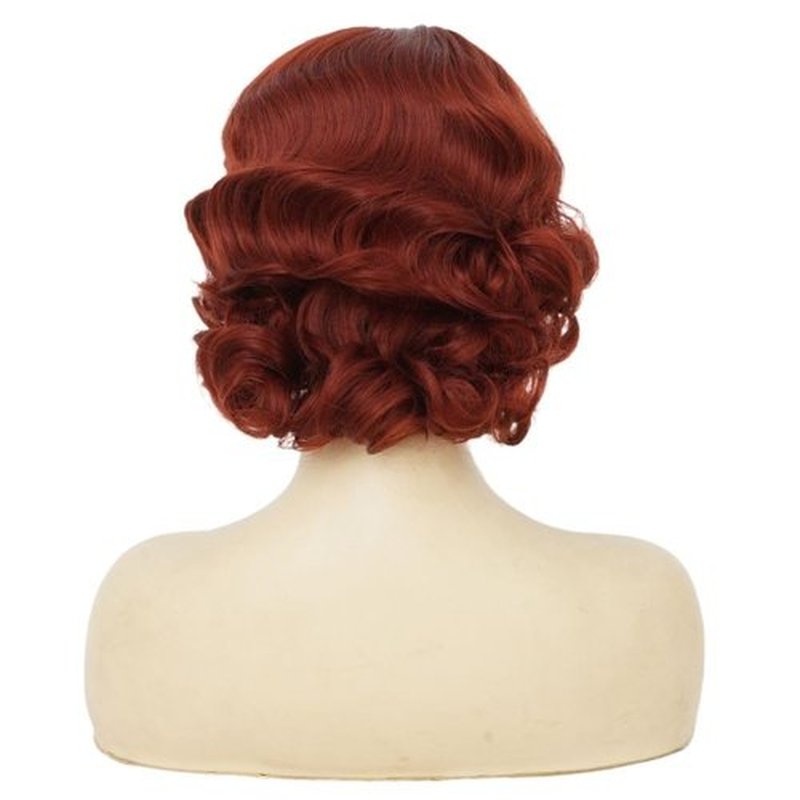 Amnenl Short Red Finger Wave 1920s Wigs for Women Synthetic Hair Wig Cosplay Halloween Costume Flapper Wig(Brown Red)