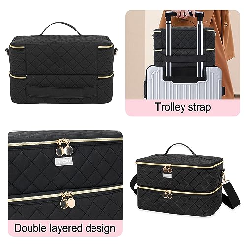 Jaffzora Nail Polish Organizer Case, Double Layers Nail Organizers and Storage, Holds 40 Bottles Gel Nail Polish&Nail Lamp, Travel Nail Supplies Carrying Bag for Nail Art Tech & Manicure Tools,Black