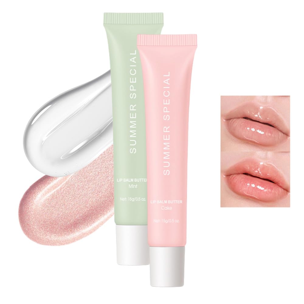 Aaiffey 2Pcs Tinted Lip Balm Set,Long-Lasting Moisturizing Lip Butter Balm for Dry Lips Care,Non-Sticky Lip Gloss Naturium Lip Balm for Soothes Softens Lip Repair(#02+#04)